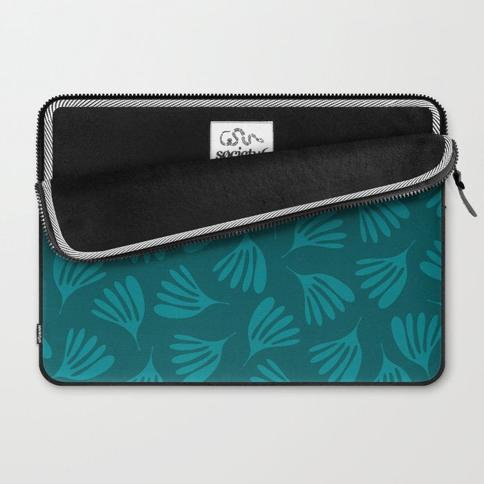 Teal Green Wispy Leaves Contemporary Abstract Botanical Pattern Laptop Sleeve Gallery Image 2