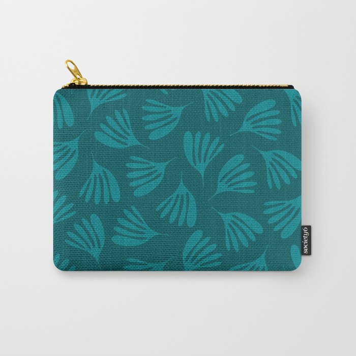 Teal Green Wispy Leaves Contemporary Abstract Botanical Pattern Carry All Pouch Gallery Image 1