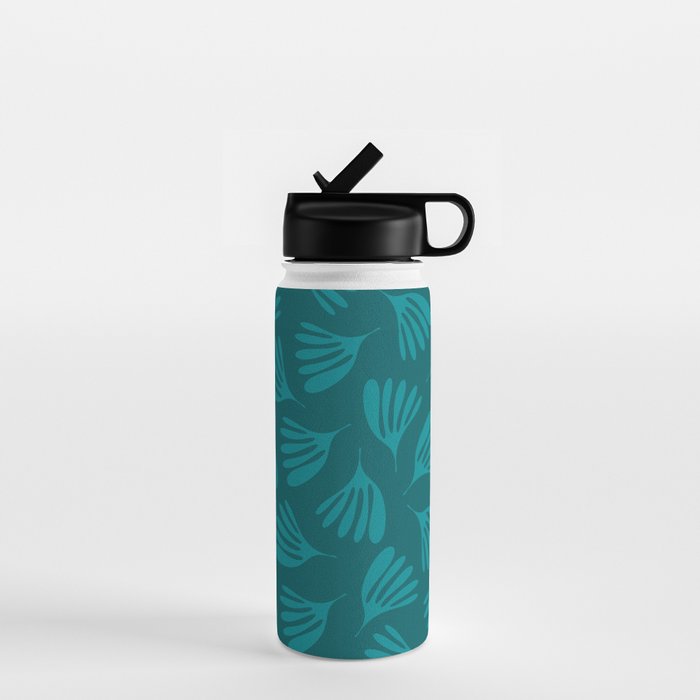 Teal Green Wispy Leaves Contemporary Abstract Botanical Pattern Water Bottle Gallery Image 1