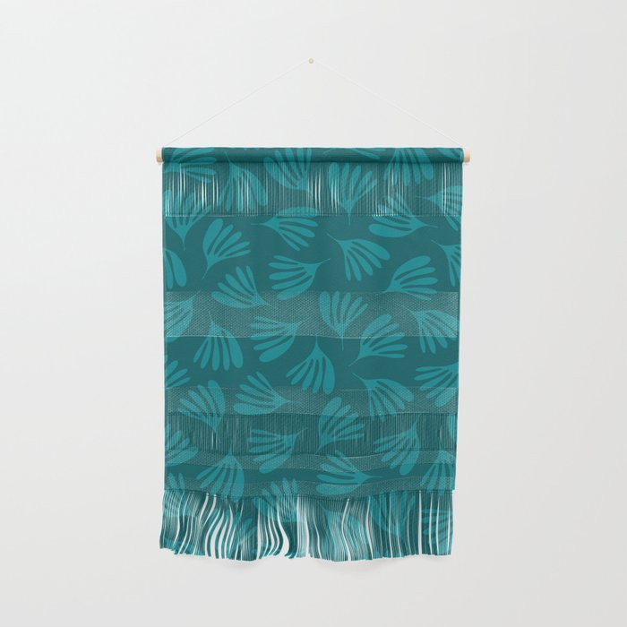 Teal Green Wispy Leaves Contemporary Abstract Botanical Pattern Wall Hanging Gallery Image 1
