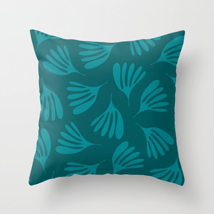 Teal Green Wispy Leaves Contemporary Abstract Botanical Pattern Throw Pillow Gallery Image 6