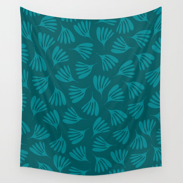 Teal Green Wispy Leaves Contemporary Abstract Botanical Pattern Wall Tapestry Gallery Image 4