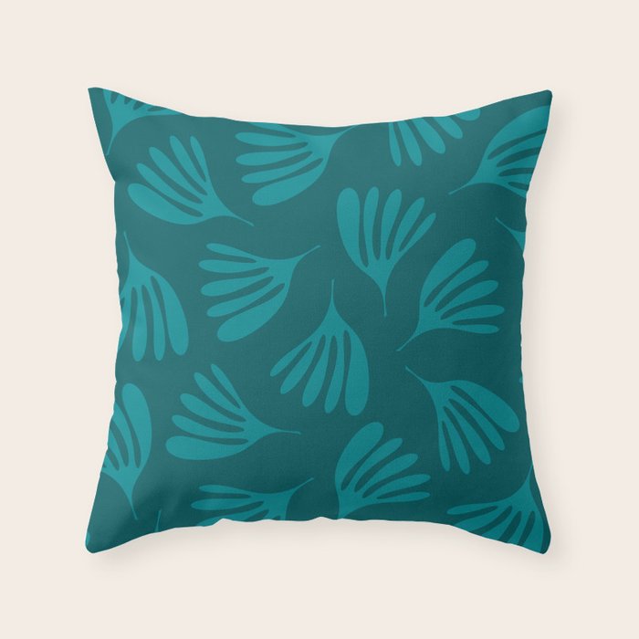 Teal Green Wispy Leaves Contemporary Abstract Botanical Pattern Throw Pillow Gallery Image 6