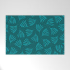 Teal Green Wispy Leaves Contemporary Abstract Botanical Pattern Welcome Mat Gallery Image 1