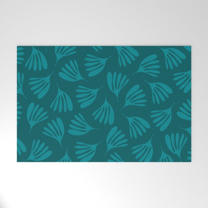 Teal Green Wispy Leaves Contemporary Abstract Botanical Pattern Welcome Mat Gallery Image 1