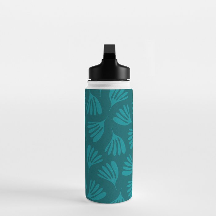 Teal Green Wispy Leaves Contemporary Abstract Botanical Pattern Water Bottle Gallery Image 3