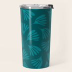 Teal Green Wispy Leaves Contemporary Abstract Botanical Pattern Travel Mug Gallery Image 2