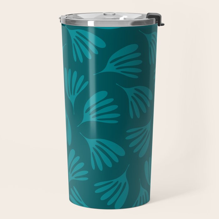 Teal Green Wispy Leaves Contemporary Abstract Botanical Pattern Travel Mug Gallery Image 2