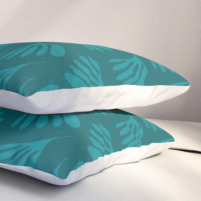 Teal Green Wispy Leaves Contemporary Abstract Botanical Pattern Pillow Sham Gallery Image 3