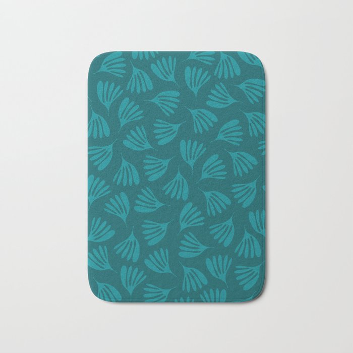 Teal Green Wispy Leaves Contemporary Abstract Botanical Pattern Bath Mat Gallery Image 1
