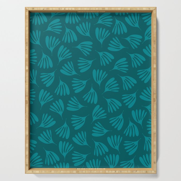 Teal Green Wispy Leaves Contemporary Abstract Botanical Pattern Serving Tray Gallery Image 1