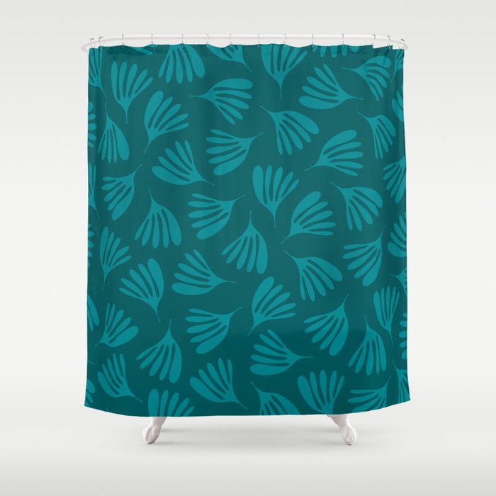 Teal Green Wispy Leaves Contemporary Abstract Botanical Pattern Shower Curtain Gallery Image 1