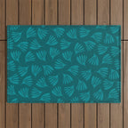 Teal Green Wispy Leaves Contemporary Abstract Botanical Pattern Outdoor Rug Gallery Image 1