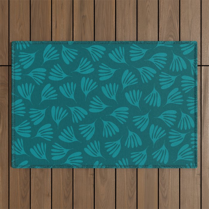 Teal Green Wispy Leaves Contemporary Abstract Botanical Pattern Outdoor Rug Gallery Image 1