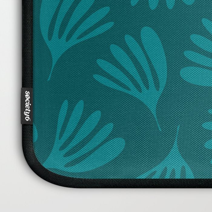 Teal Green Wispy Leaves Contemporary Abstract Botanical Pattern Laptop Sleeve Gallery Image 3