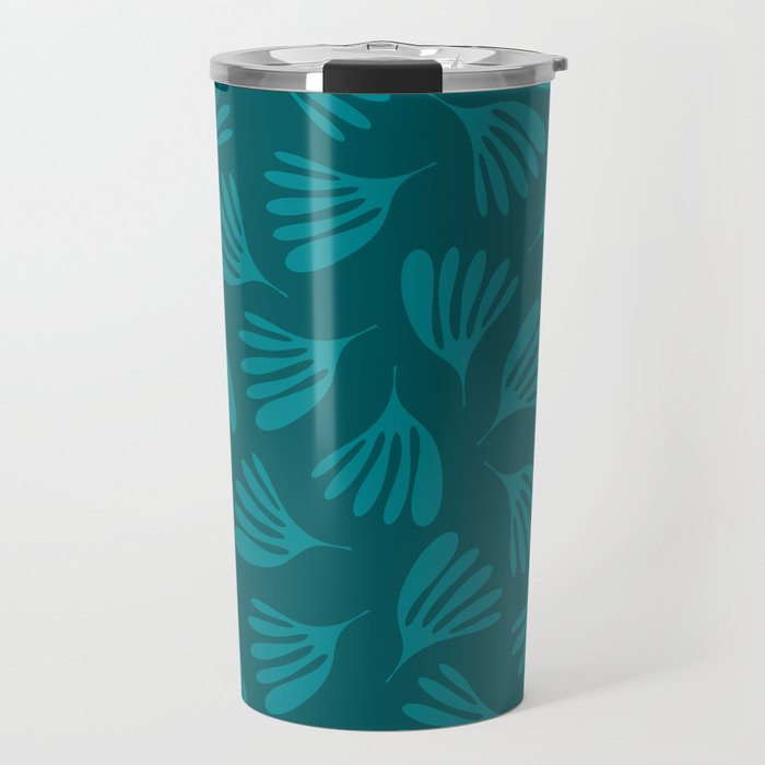 Teal Green Wispy Leaves Contemporary Abstract Botanical Pattern Travel Mug Gallery Image 1