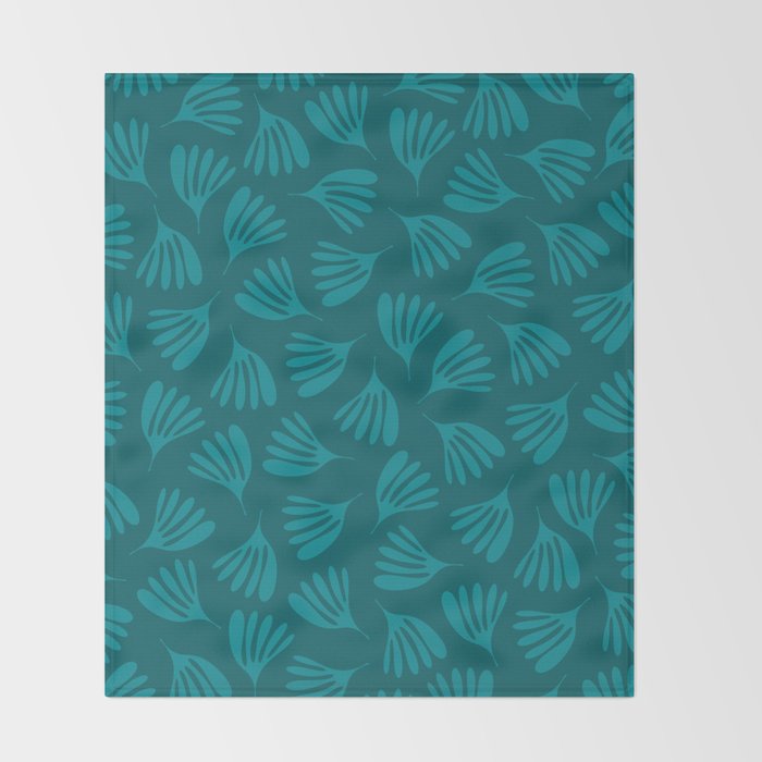Teal Green Wispy Leaves Contemporary Abstract Botanical Pattern Throw Blanket Gallery Image 2