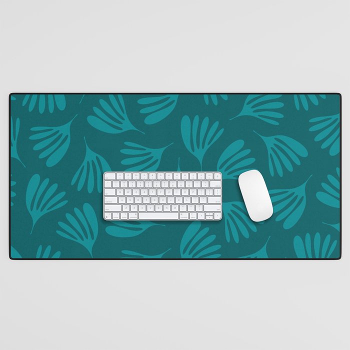 Teal Green Wispy Leaves Contemporary Abstract Botanical Pattern Desk Mat Gallery Image 1