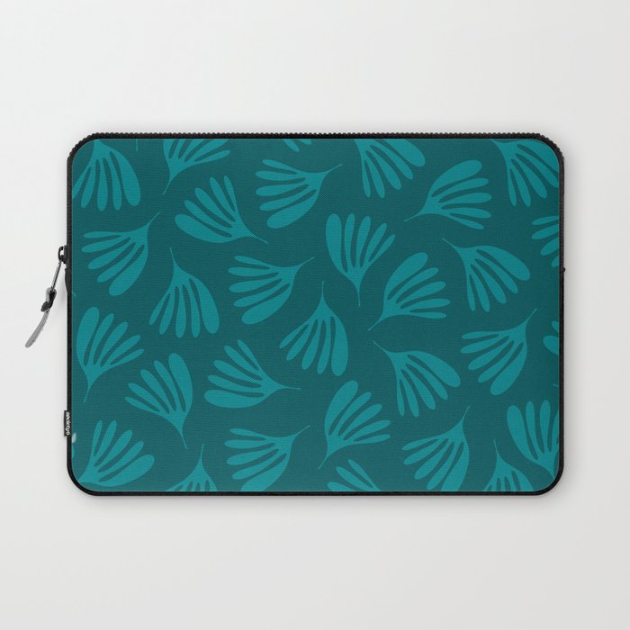 Teal Green Wispy Leaves Contemporary Abstract Botanical Pattern Laptop Sleeve Gallery Image 1