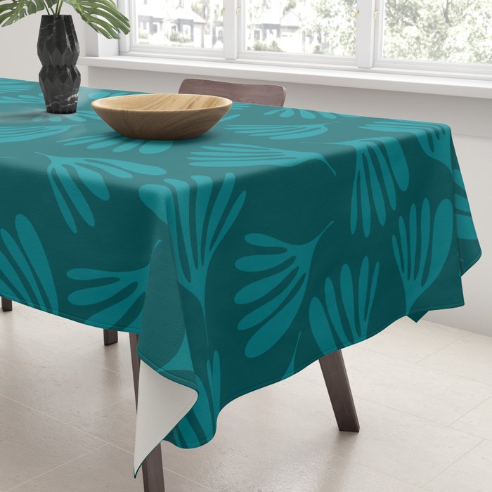 Teal Green Wispy Leaves Contemporary Abstract Botanical Pattern Tablecloth Gallery Image 3