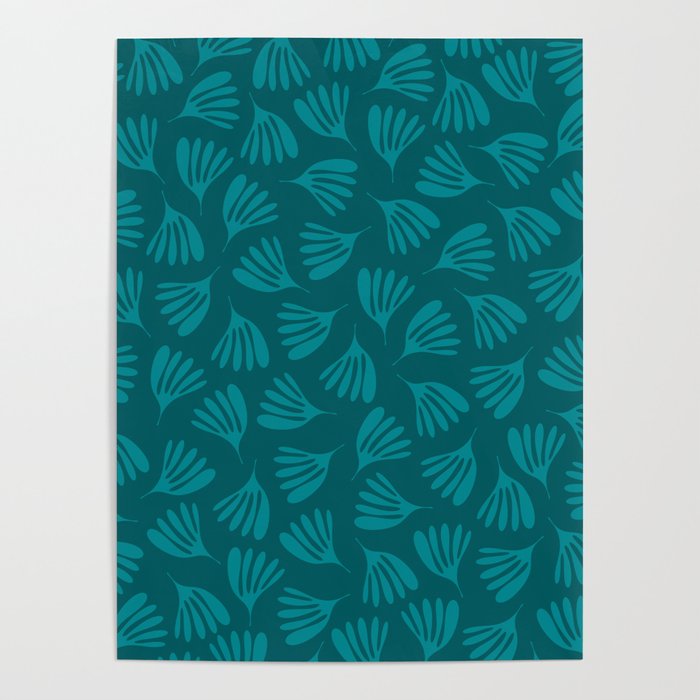 Teal Green Wispy Leaves Contemporary Abstract Botanical Pattern Poster Gallery Image 4