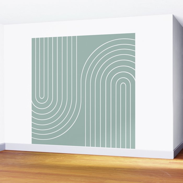 Minimal Line Curvature VII Sage Green Mid Century Modern Arch Abstract Wall Mural Gallery Image 2