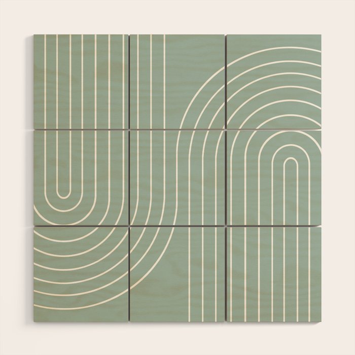 Minimal Line Curvature VII Sage Green Mid Century Modern Arch Abstract Wood Wall Art Gallery Image 1