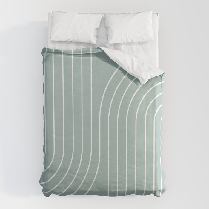 Minimal Line Curvature VII Sage Green Mid Century Modern Arch Abstract Duvet Cover Gallery Image 6
