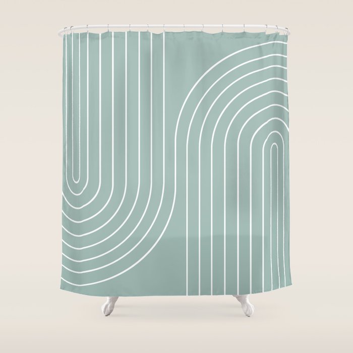 Minimal Line Curvature VII Sage Green Mid Century Modern Arch Abstract Shower Curtain Gallery Image 1