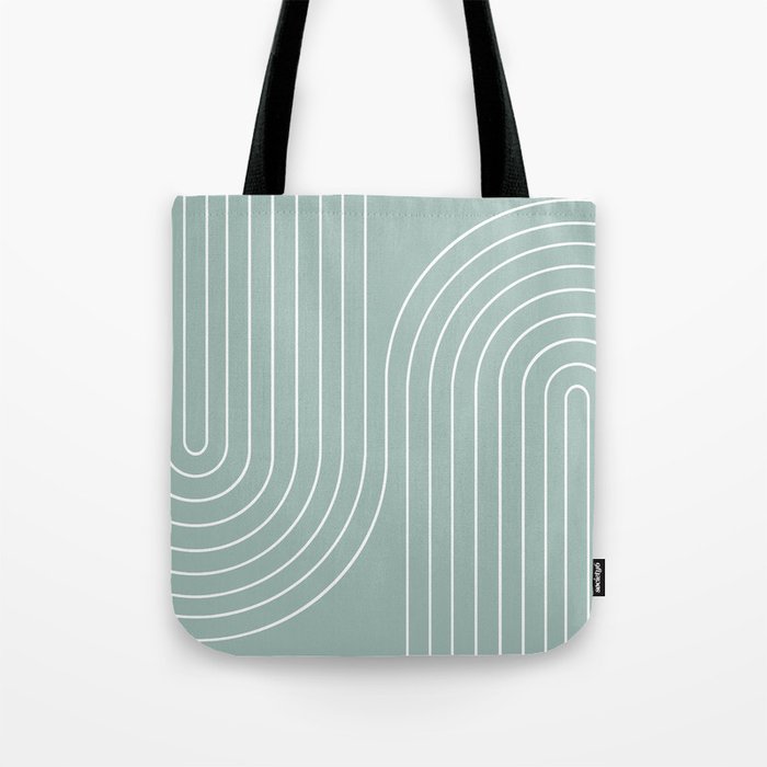 Minimal Line Curvature VII Sage Green Mid Century Modern Arch Abstract Tote Bag Gallery Image 1