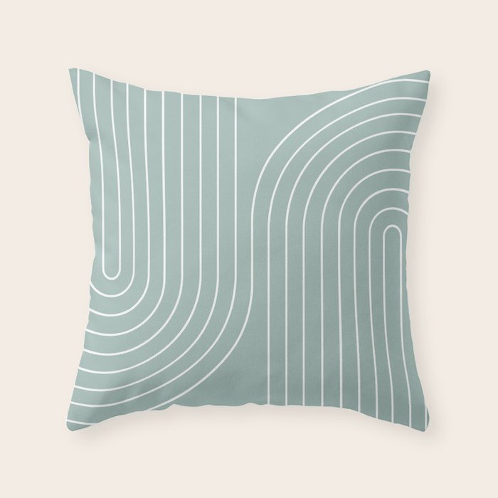 Minimal Line Curvature VII Sage Green Mid Century Modern Arch Abstract Throw Pillow Gallery Image 6