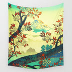 At Suidi - Autumn Mountain & Tree Ukiyoe Nature Landscape Wall Tapestry Gallery Image 4