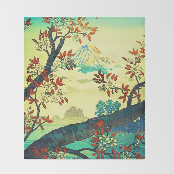 At Suidi - Autumn Mountain & Tree Ukiyoe Nature Landscape Throw Blanket Gallery Image 2