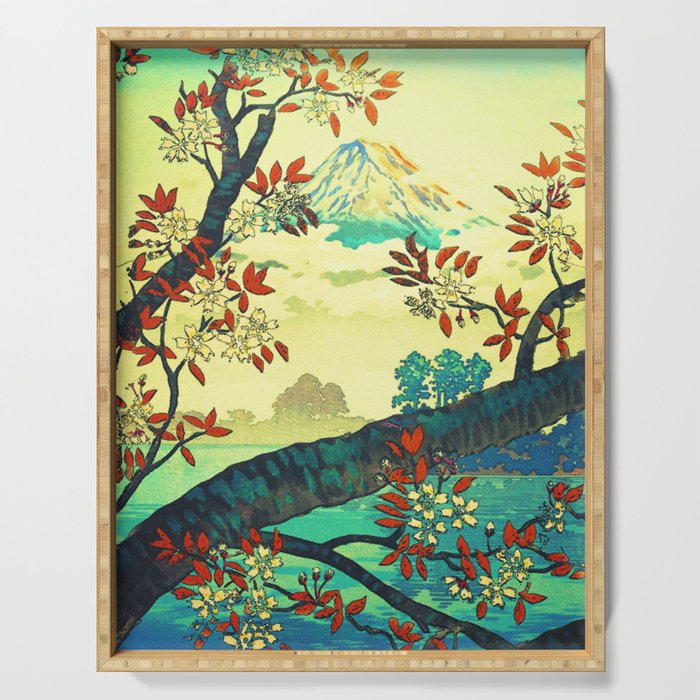 At Suidi - Autumn Mountain & Tree Ukiyoe Nature Landscape Serving Tray Gallery Image 1