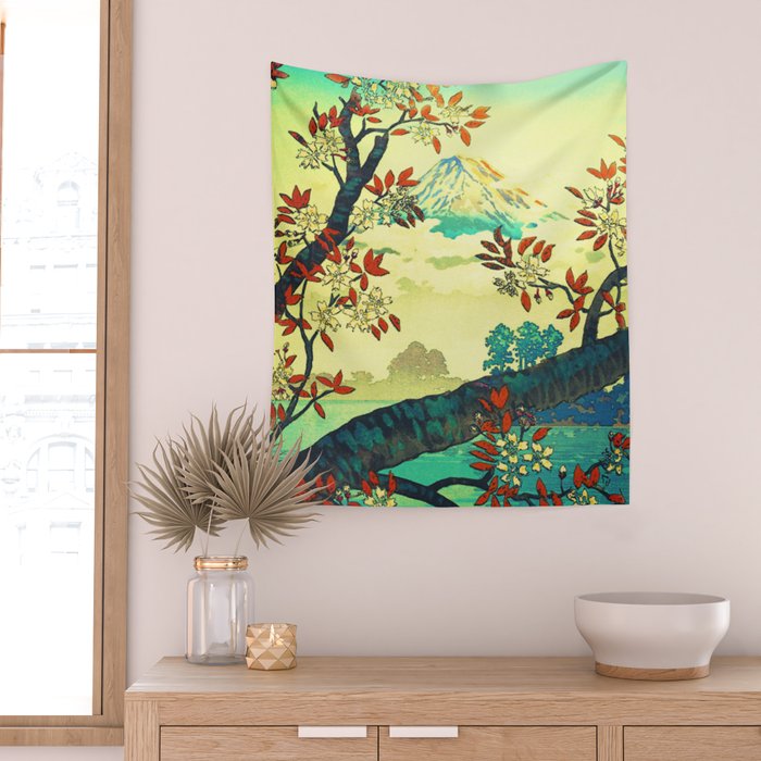 At Suidi - Autumn Mountain & Tree Ukiyoe Nature Landscape Wall Tapestry Gallery Image 2