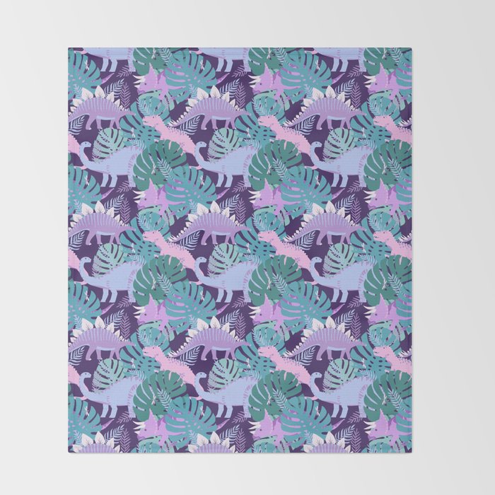 Jungle Dinosaur - Purple Throw Blanket Gallery Image 2