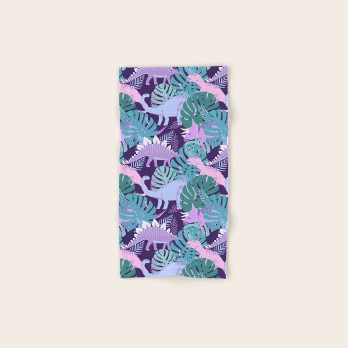 Jungle Dinosaur - Purple Bath Towel Gallery Image 1