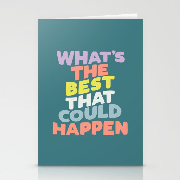Whats The Best That Could Happen typography print in green, lilac, orange and yellow Stationery Card Gallery Image 2