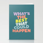 Whats The Best That Could Happen typography print in green, lilac, orange and yellow Stationery Card Gallery Image 2