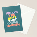 Whats The Best That Could Happen typography print in green, lilac, orange and yellow Stationery Card Gallery Image 2