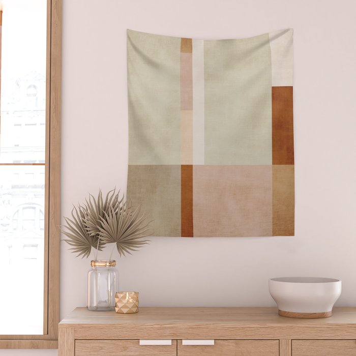 Minimalist Neutral Geometric Abstract Artwork Wall Tapestry Gallery Image 2