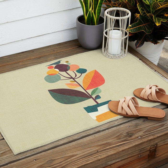 Potted plant with a bird Outdoor Rug Gallery Image 2