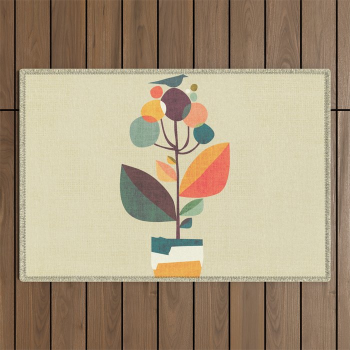 Potted plant with a bird Outdoor Rug Gallery Image 1