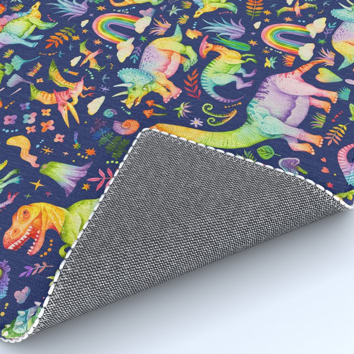 Rainbow color Cheerful Dinosaurus World - bluebg Rug Gallery Image 4