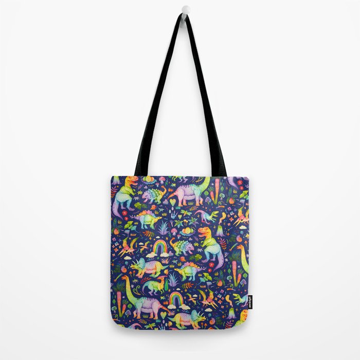 Rainbow color Cheerful Dinosaurus World - bluebg Tote Bag Gallery Image 2