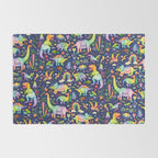 Rainbow color Cheerful Dinosaurus World - bluebg Rug Gallery Image 2