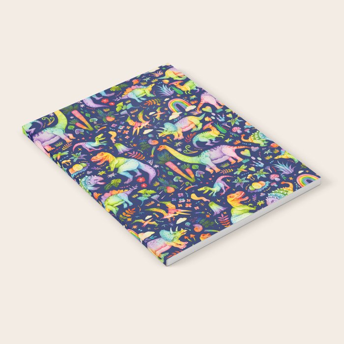 Rainbow color Cheerful Dinosaurus World - bluebg Notebook Gallery Image 1