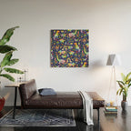 Rainbow color Cheerful Dinosaurus World - bluebg Wood Wall Art Gallery Image 2