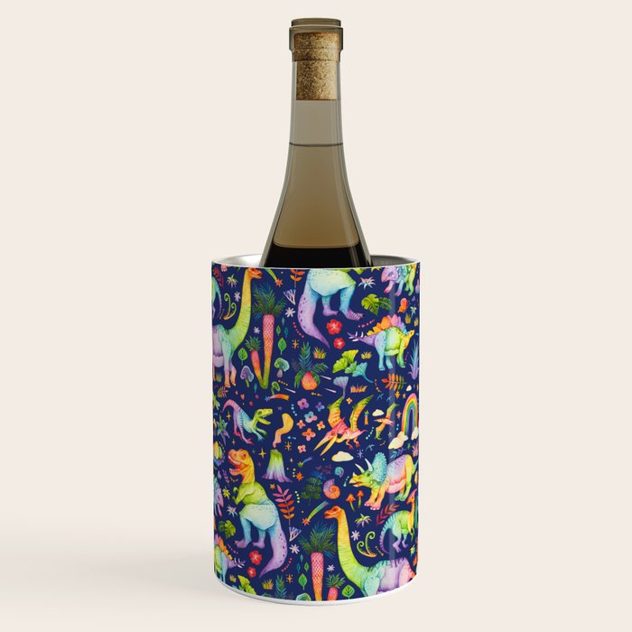 Rainbow color Cheerful Dinosaurus World - bluebg Wine Chiller Gallery Image 2
