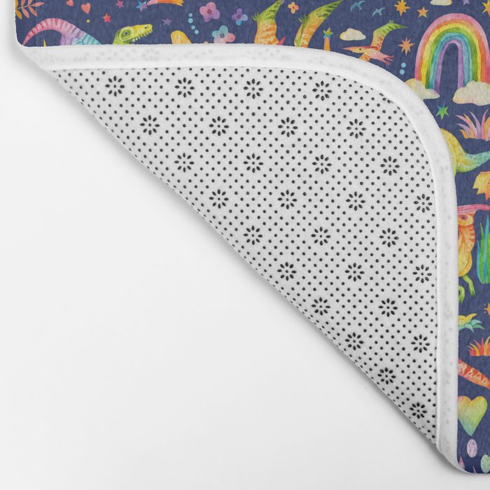 Rainbow color Cheerful Dinosaurus World - bluebg Bath Mat Gallery Image 2